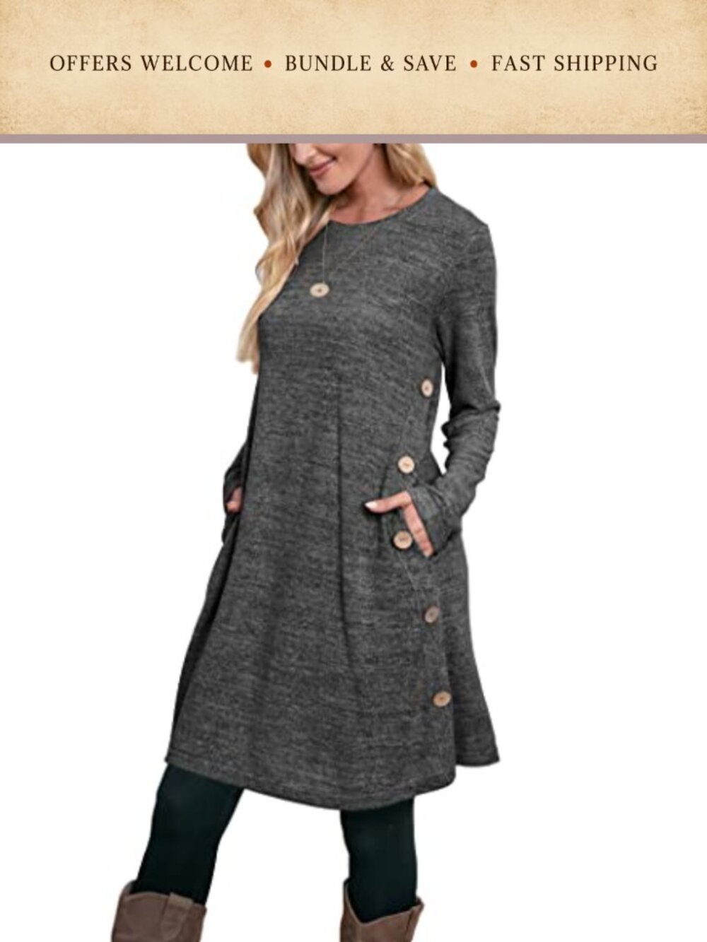 Womens Long Sleeve Casual Midi Dress Pockets Buttons Fall Winter Flowy A-line